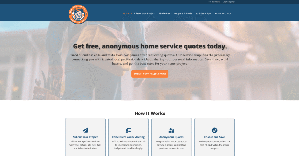 Screenshot of Sioux Falls Home Service Pros homepage built with custom WordPress by Wattier Marketing